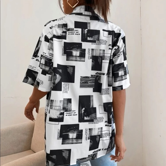 Letter Graphic Button Up Blouse - Picture 2 of 2